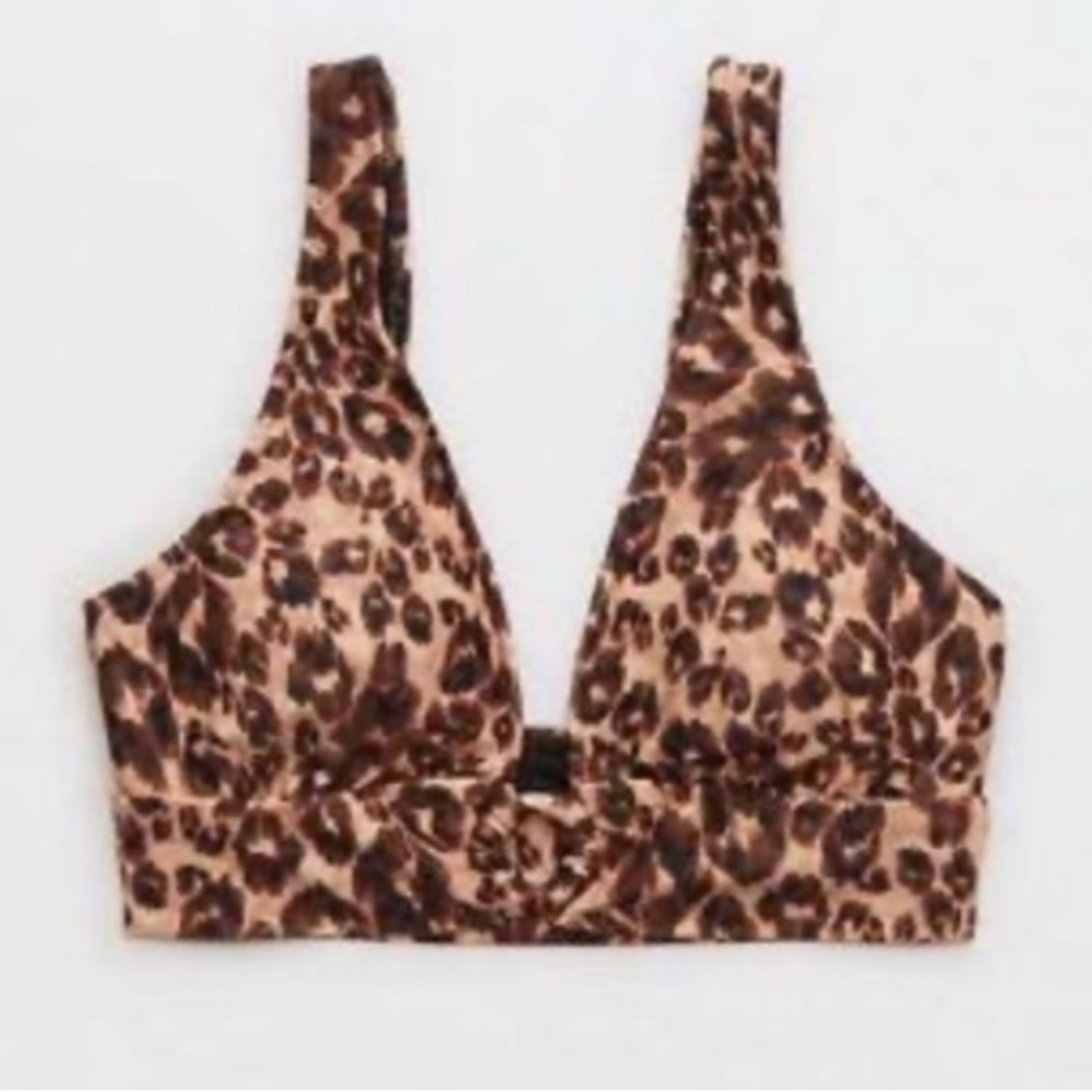 Aerie Longline Plunge Leopard Ring Bikini Top Size S